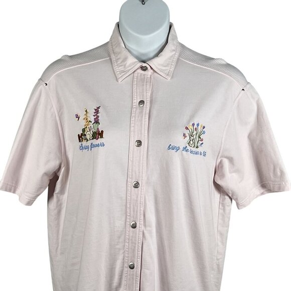 VTG Cotton P.S.I. 2XL Button-Up T-Shirt Embroidered Spring Flowers Easter Bunny - Picture 5 of 16